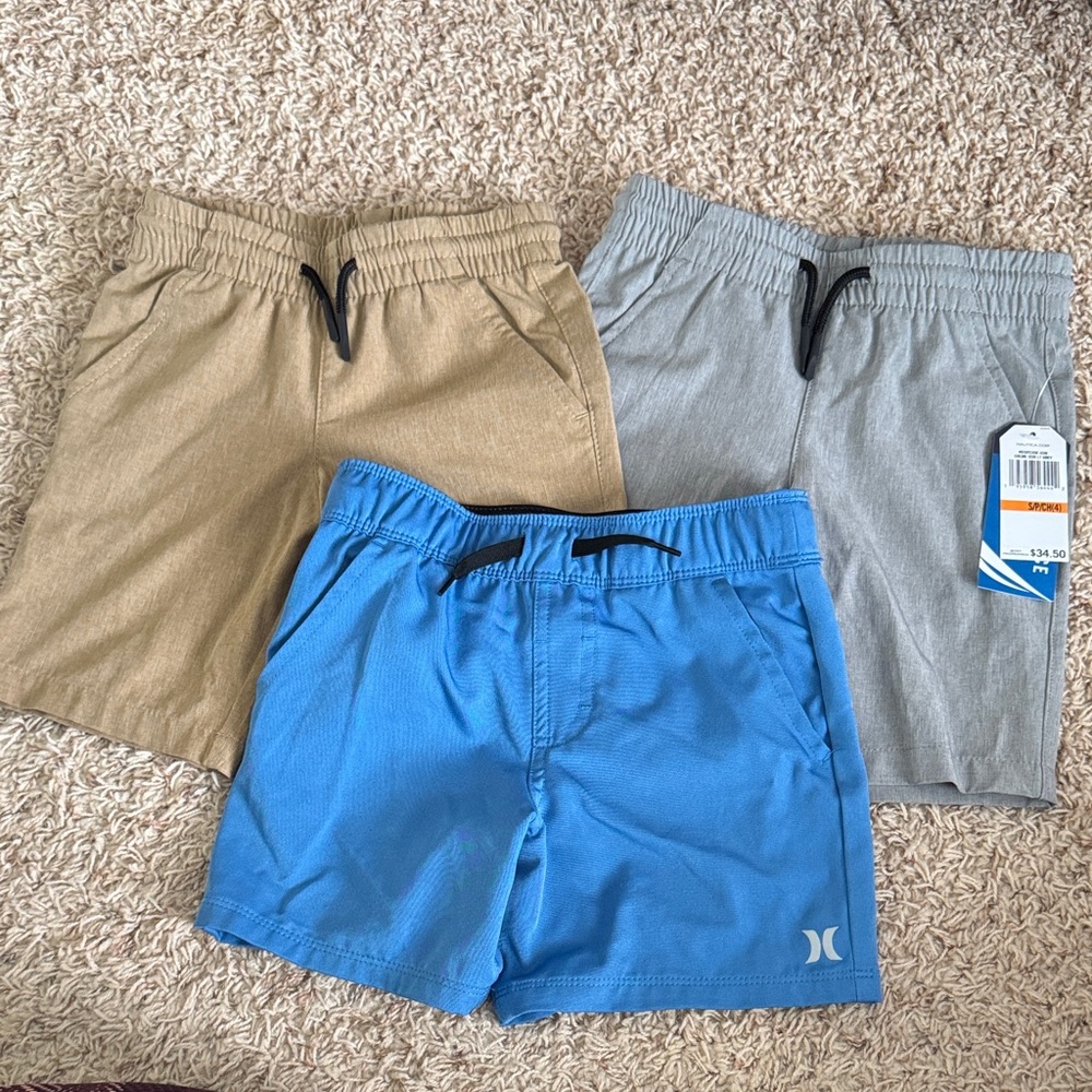 Hurley Blue Swim Shorts with Tan and Gray Neutrals